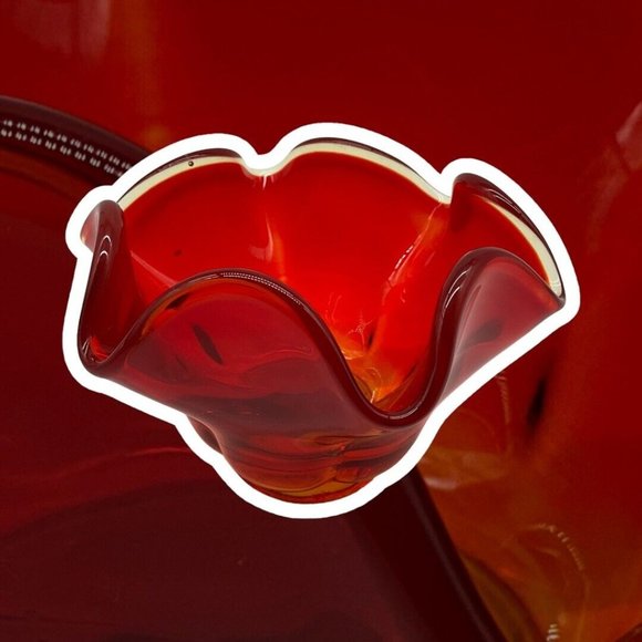 LE Smith Amberina Glass Pedestal Bowl Red Vintage Mid Century Modern - Picture 4 of 16